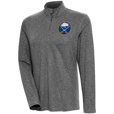 Women's Antigua Heather Black Buffalo Sabres Confront Quarter-Zip Pullover Top