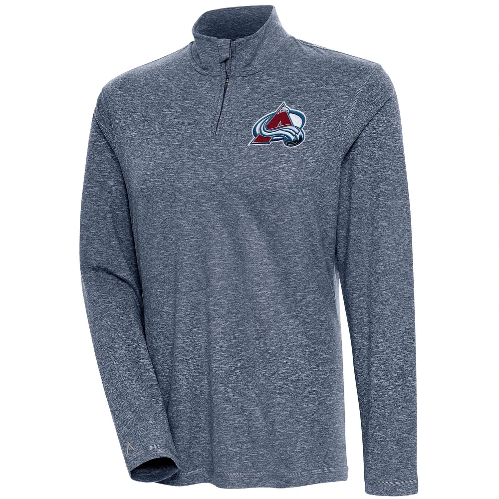 Women's Antigua Heather Navy Colorado Avalanche Confront Quarter-Zip Pullover Top