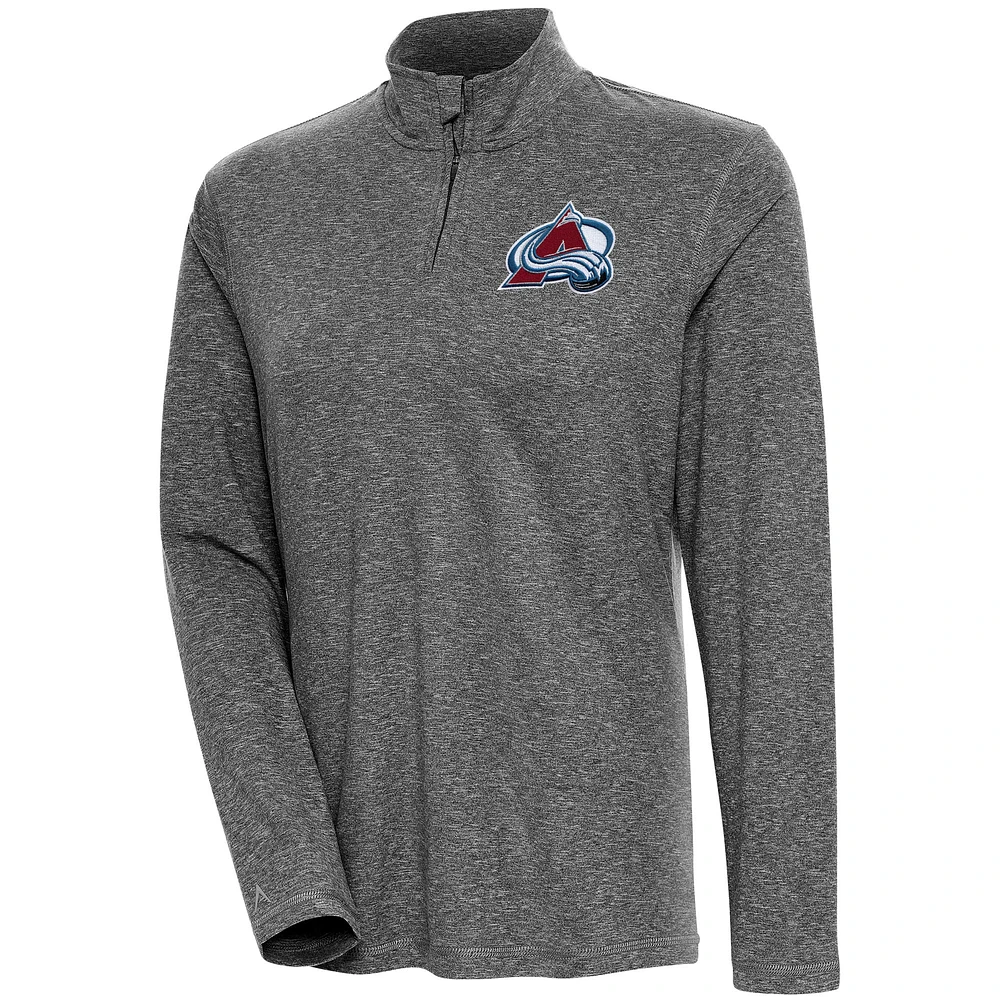 Women's Antigua Heather Black Colorado Avalanche Confront Quarter-Zip Pullover Top
