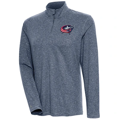 Women's Antigua Heather Navy Columbus Blue Jackets Confront Quarter-Zip Pullover Top
