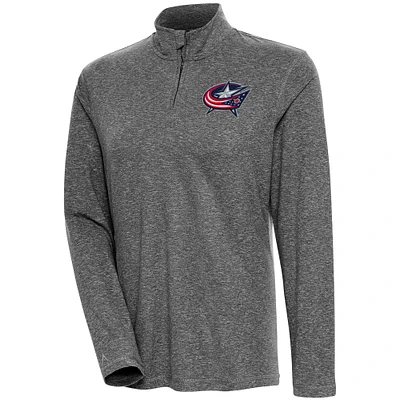 Women's Antigua Heather Black Columbus Blue Jackets Confront Quarter-Zip Pullover Top
