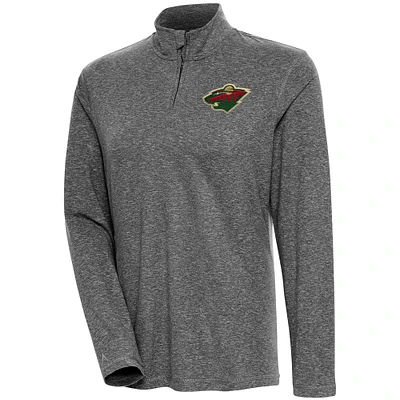 Women's Antigua Heather Black Minnesota Wild Confront Quarter-Zip Pullover Top