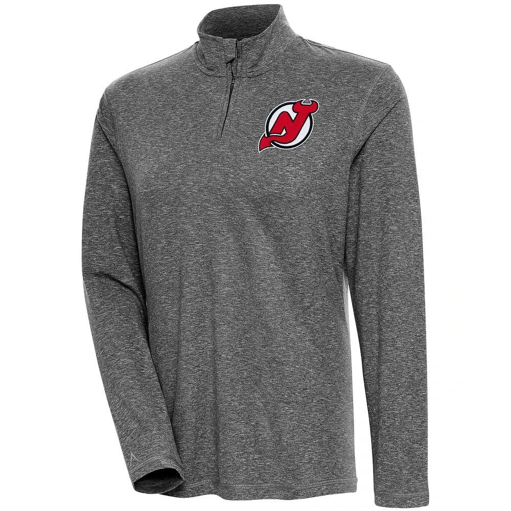 Women's Antigua Heather Black New Jersey Devils Confront Quarter-Zip Pullover Top