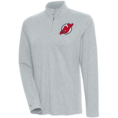 Women's Antigua Heather New Jersey Devils Confront Quarter-Zip Pullover Top