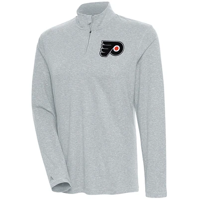 Women's Antigua Heather Gray Philadelphia Flyers Confront Quarter-Zip Pullover Top