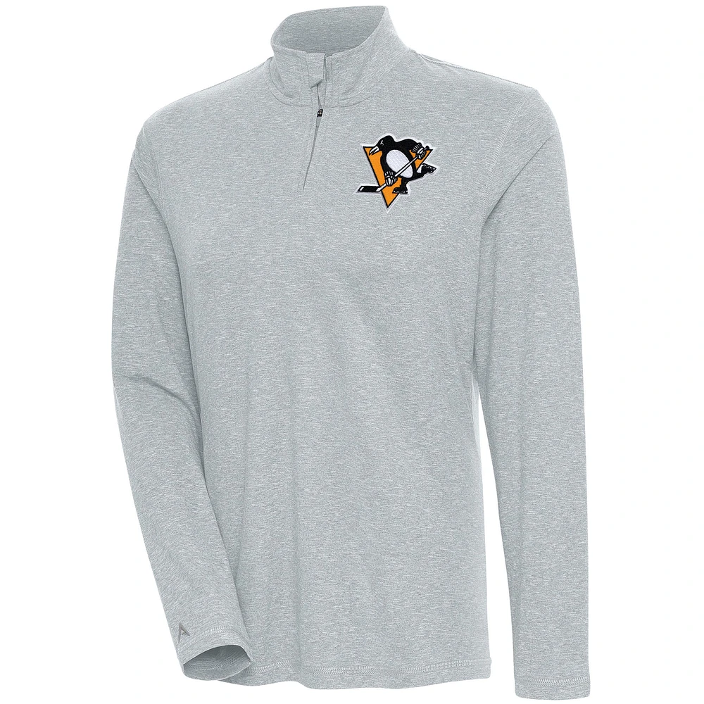 Women's Antigua Heather Pittsburgh Penguins Confront Quarter-Zip Pullover Top