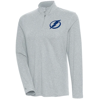 Women's Antigua Heather Gray Tampa Bay Lightning Confront Quarter-Zip Pullover Top