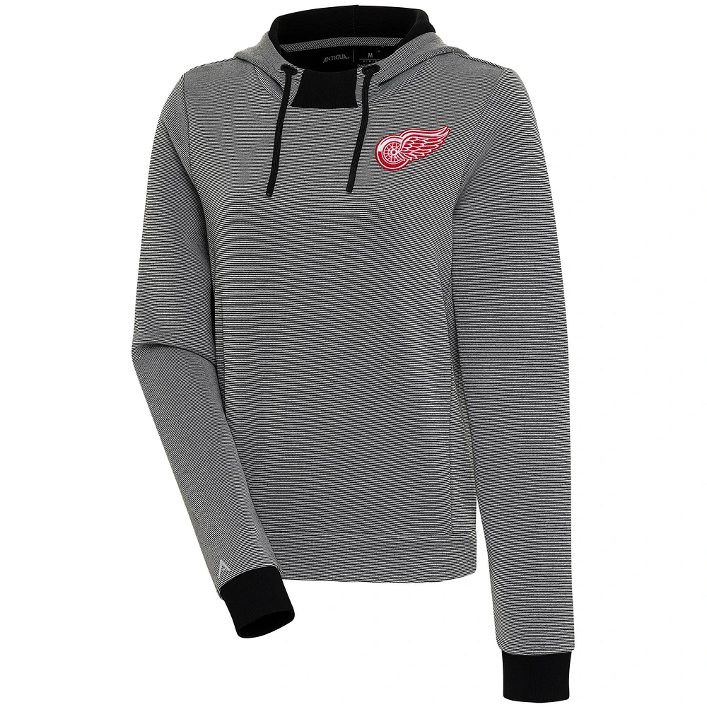 Women's Antigua Black Detroit Red Wings Axe Bunker Tri-Blend Pullover Hoodie