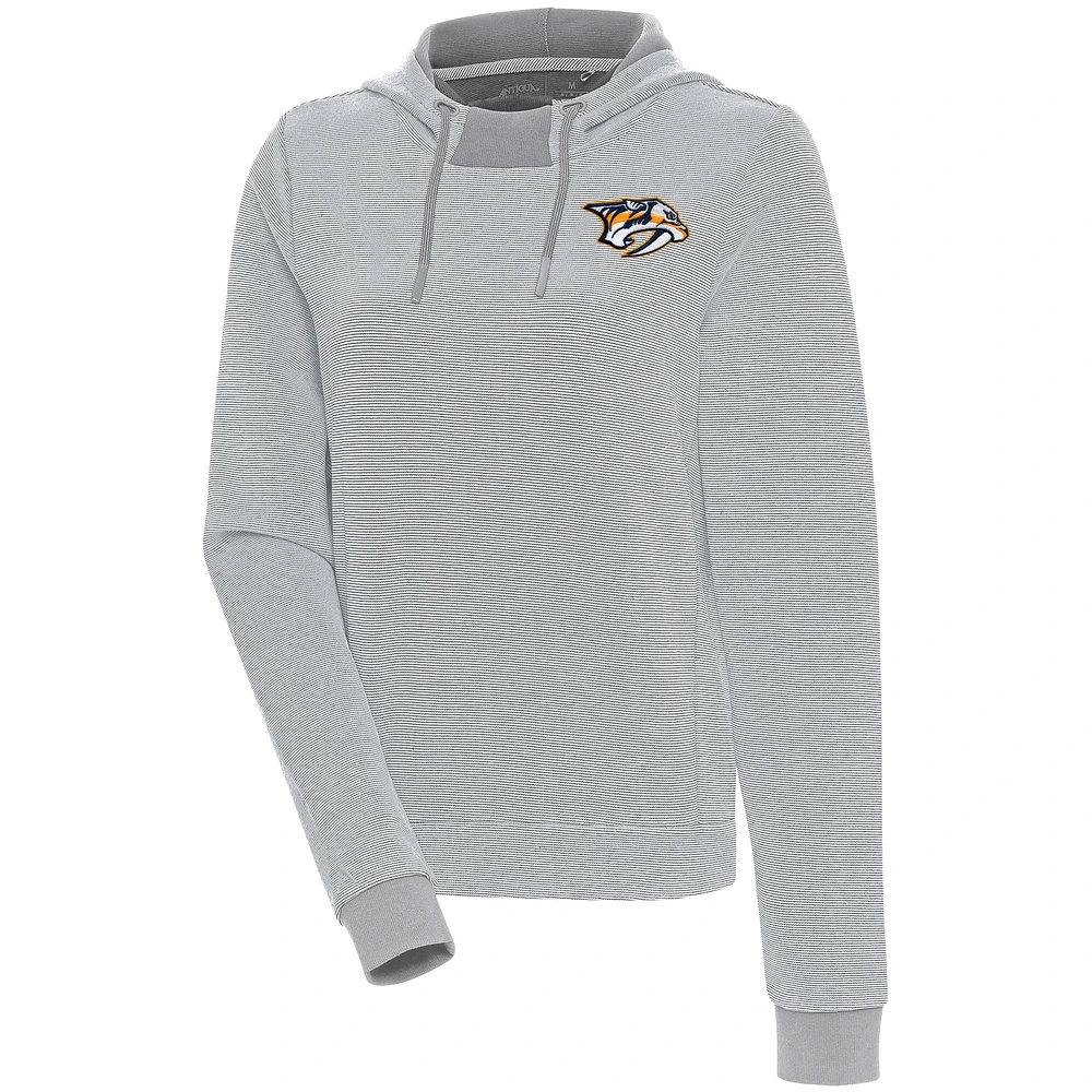 Women's Antigua Gray Nashville Predators Axe Bunker Tri-Blend Pullover Hoodie
