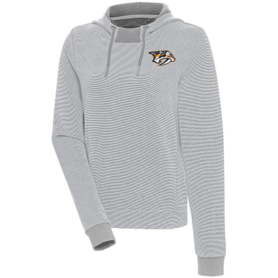Women's Antigua Gray Nashville Predators Axe Bunker Tri-Blend Pullover Hoodie