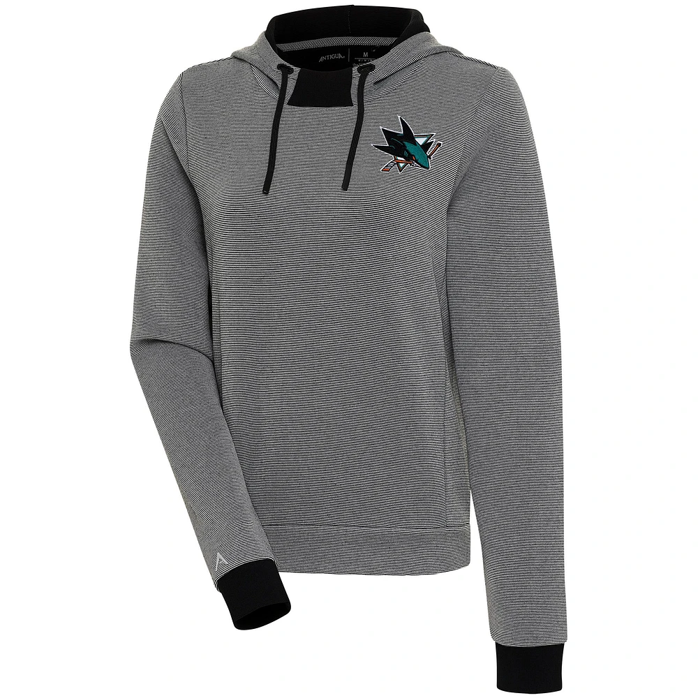 Women's Antigua Black San Jose Sharks Axe Bunker Tri-Blend Pullover Hoodie