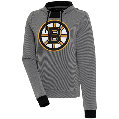 Women's Antigua Black Boston Bruins Axe Bunker Tri-Blend Pullover Hoodie