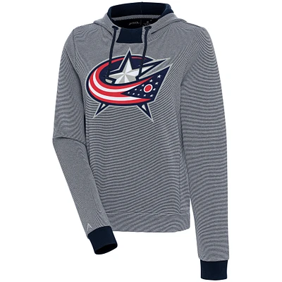 Women's Antigua Navy Columbus Blue Jackets Axe Bunker Tri-Blend Pullover Hoodie