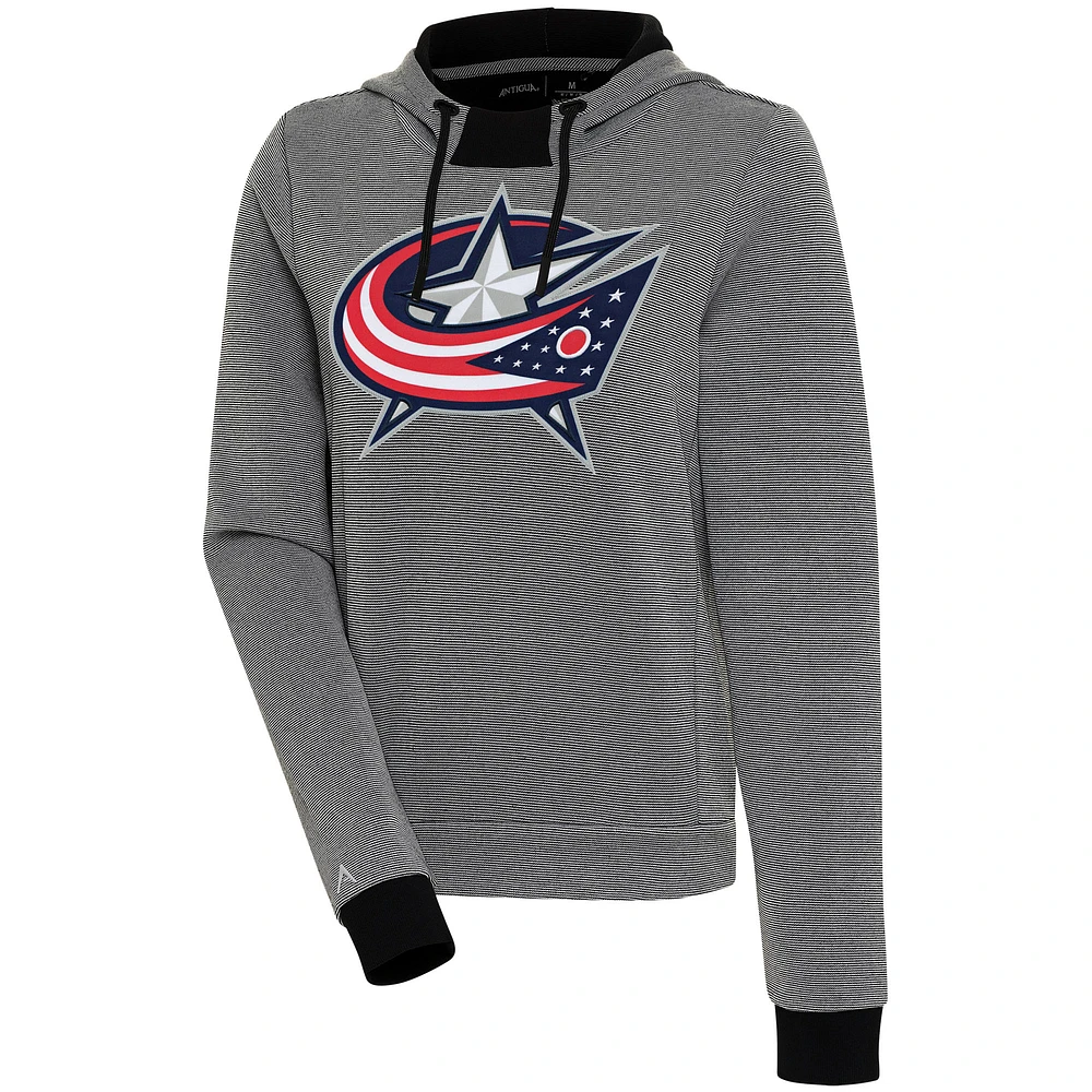 Women's Antigua Black Columbus Blue Jackets Axe Bunker Tri-Blend Pullover Hoodie