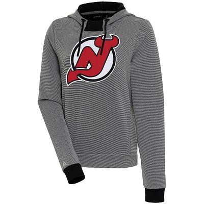 Women's Antigua Black New Jersey Devils Axe Bunker Tri-Blend Pullover Hoodie