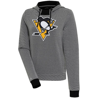 Women's Antigua Black Pittsburgh Penguins Axe Bunker Tri-Blend Pullover Hoodie