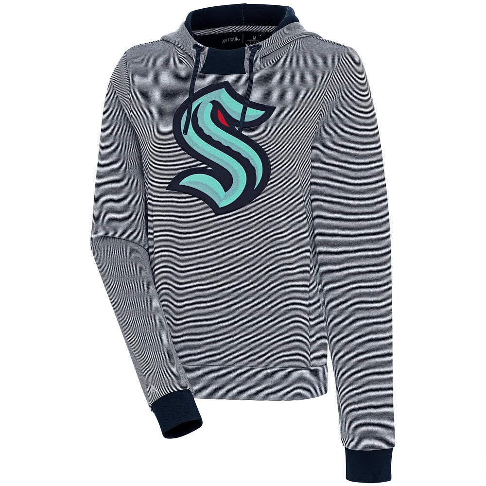 Women's Antigua Deep Sea Blue Seattle Kraken Axe Bunker Tri-Blend Pullover Hoodie