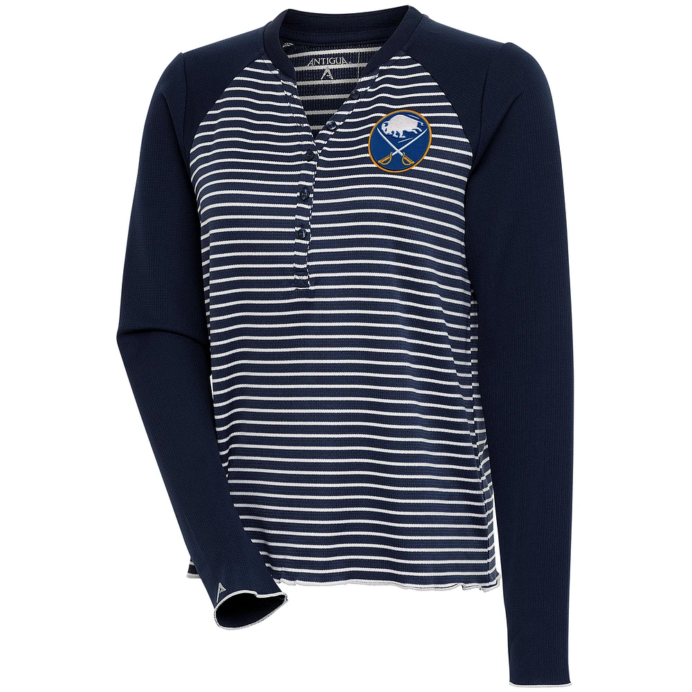 Women's Antigua Navy Buffalo Sabres Maverick Henley Long Sleeve T-Shirt