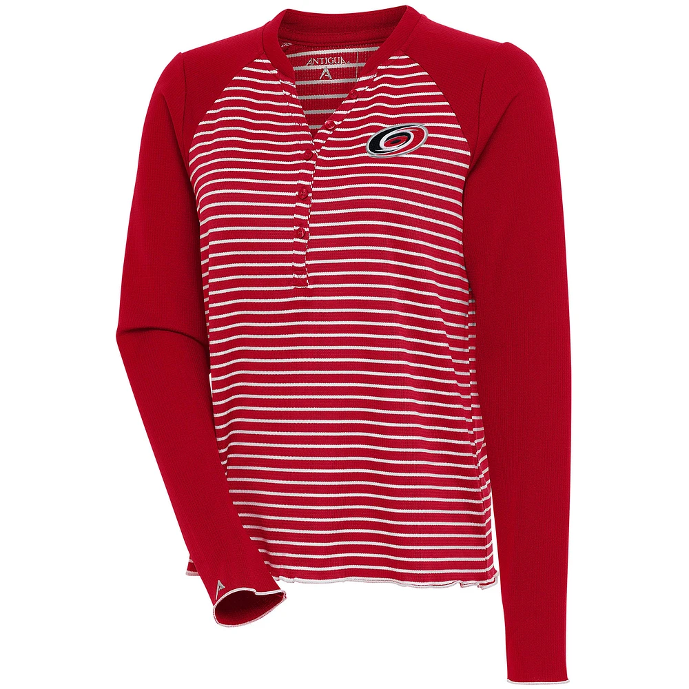 Women's Antigua Red Carolina Hurricanes Maverick Henley Long Sleeve T-Shirt