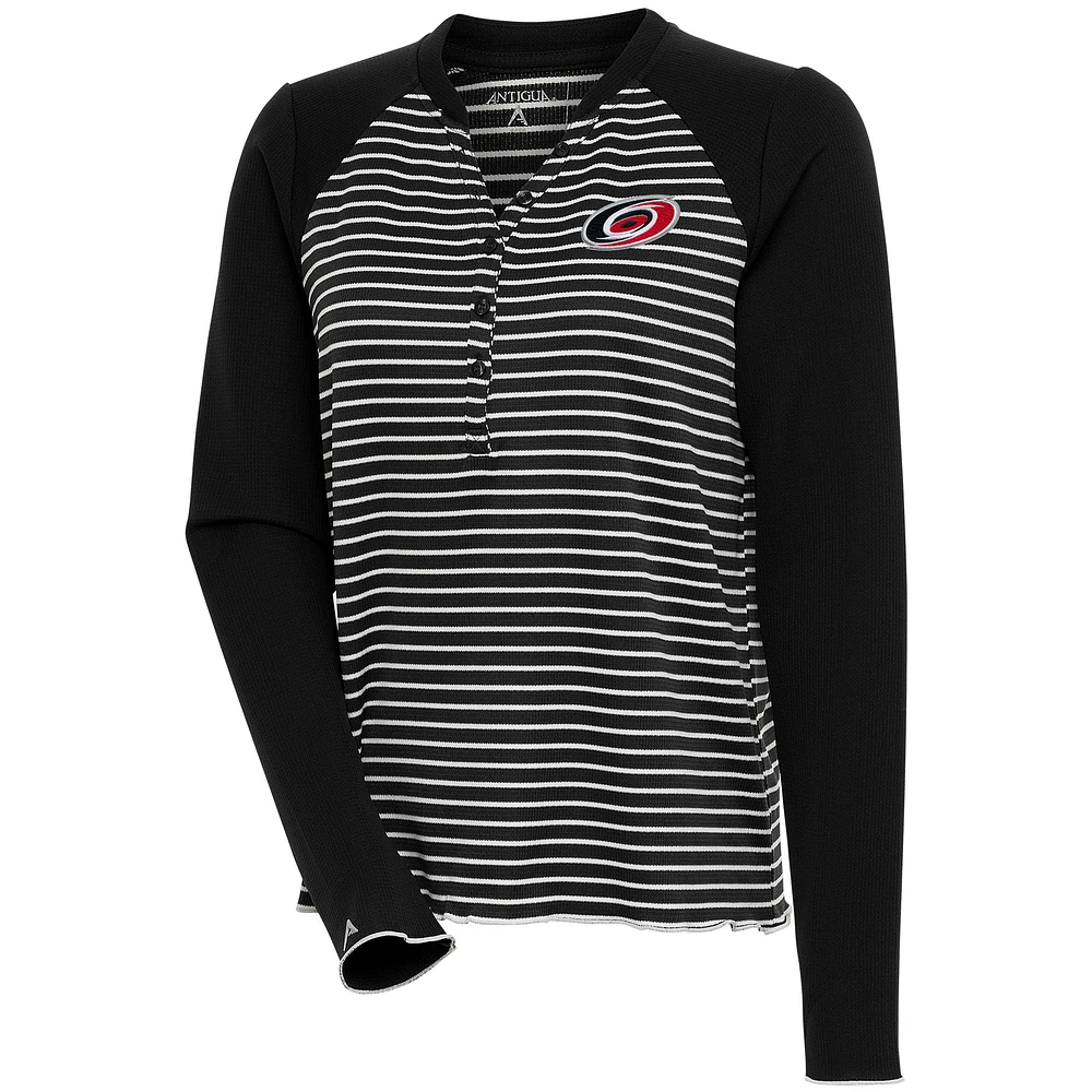 Women's Antigua Black Carolina Hurricanes Maverick Henley Long Sleeve T-Shirt