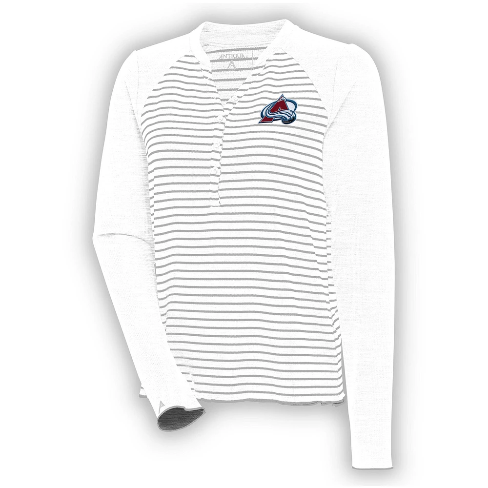 Women's Antigua White Colorado Avalanche Maverick Henley Long Sleeve T-Shirt