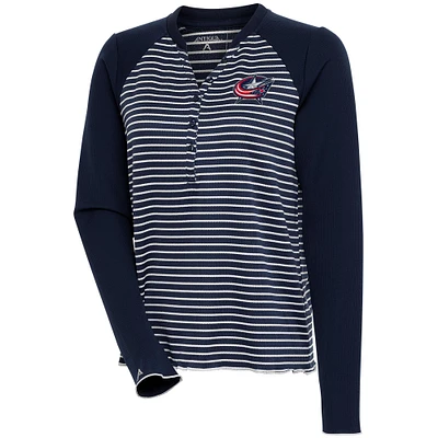 Women's Antigua  Navy Columbus Blue Jackets Maverick Henley Long Sleeve T-Shirt