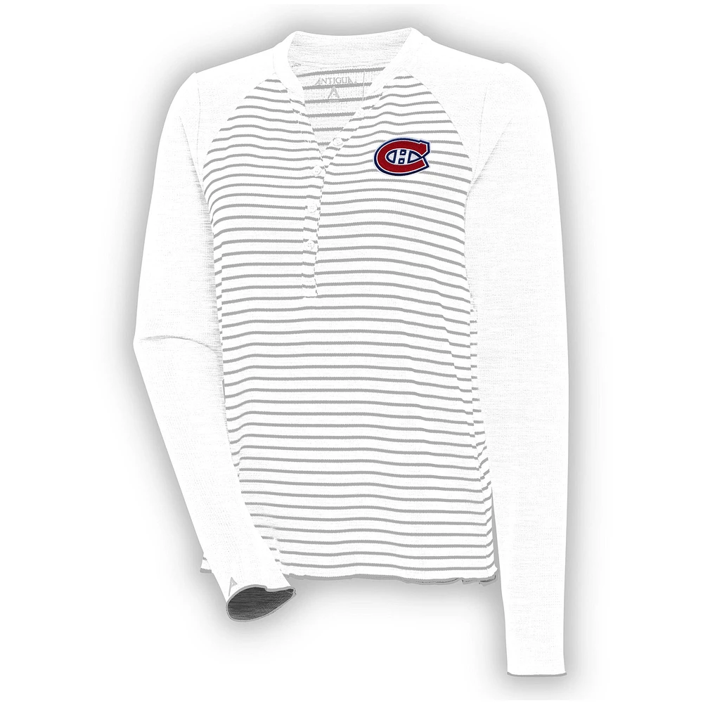 Women's Antigua White Montreal Canadiens Maverick Henley Long Sleeve T-Shirt