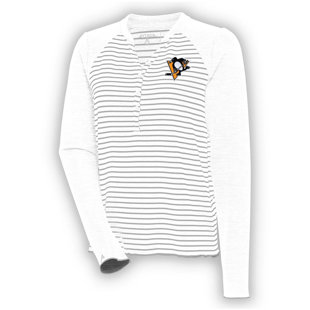 Women's Antigua White Pittsburgh Penguins Maverick Henley Long Sleeve T-Shirt