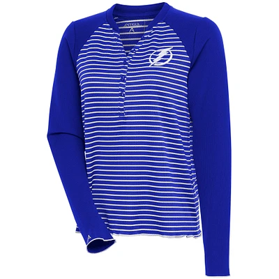 Women's Antigua Blue Tampa Bay Lightning Maverick Henley Long Sleeve T-Shirt