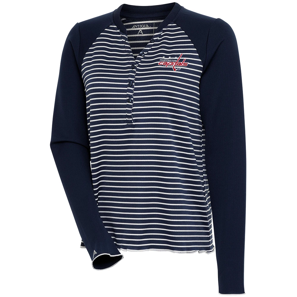 Women's Antigua Navy Washington Capitals Maverick Henley Long Sleeve T-Shirt