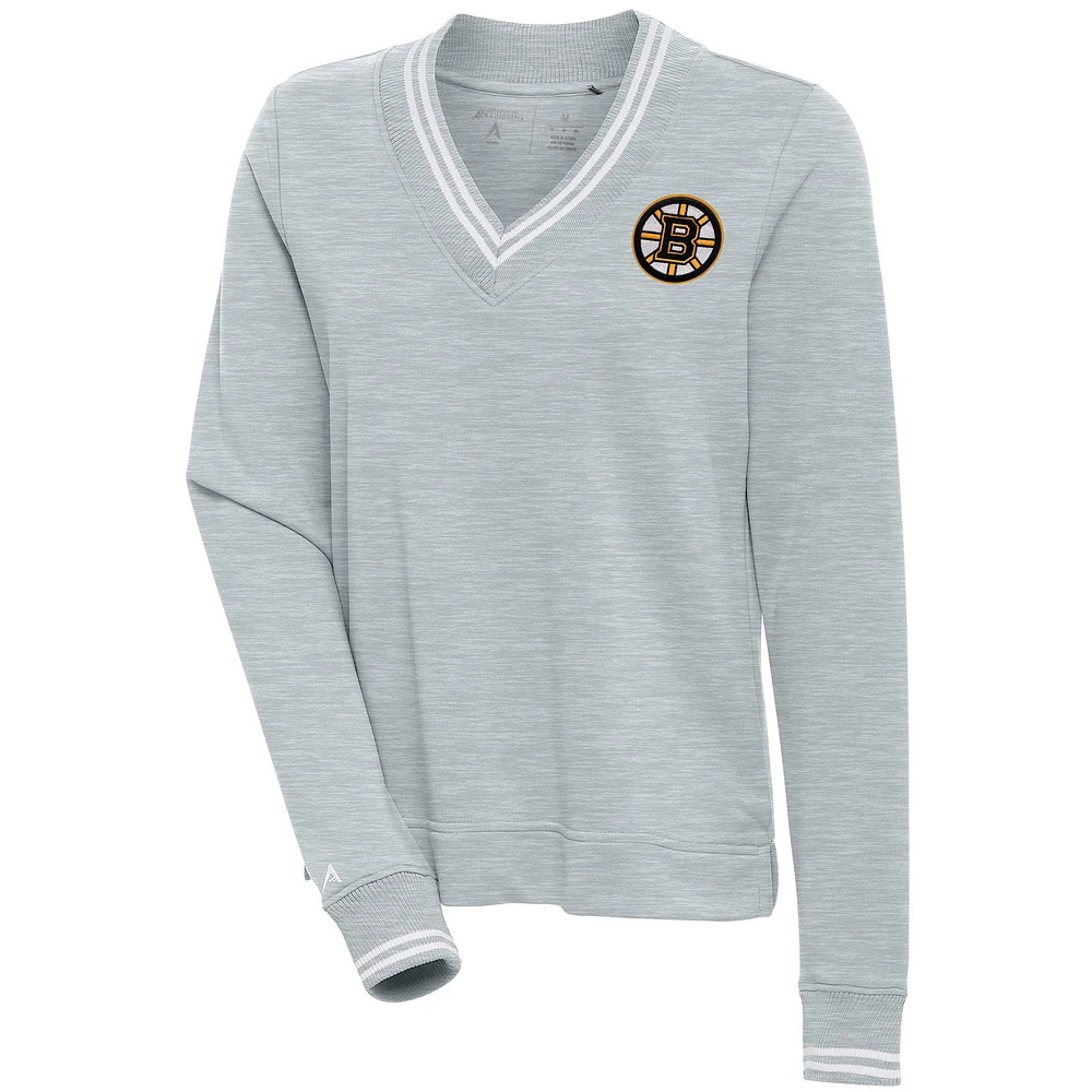 Women's Antigua Heather Gray Boston Bruins Parker V-Neck Pullover Top