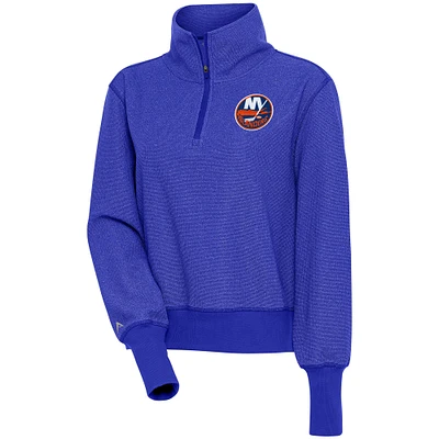 Women's Antigua Heather Royal New York Islanders Upgrade Half-Zip Pullover Top