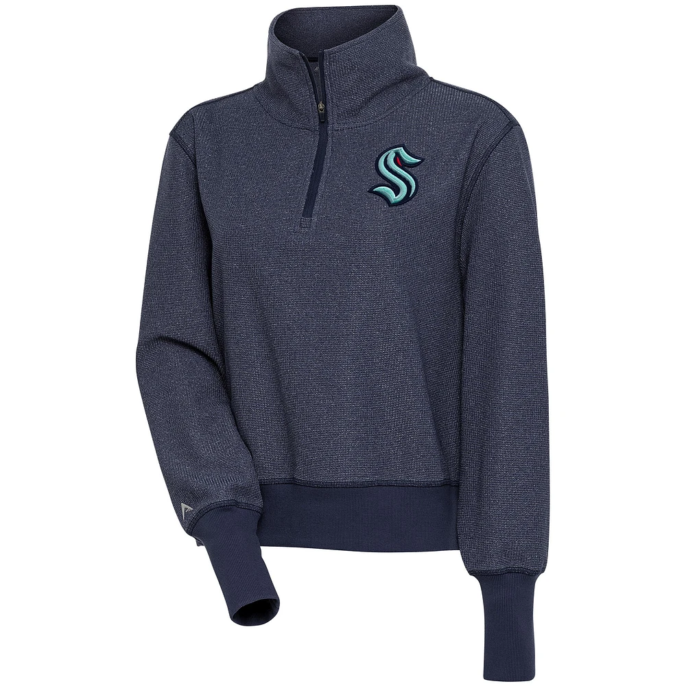 Women's Antigua Heather Deep Sea Blue Seattle Kraken Upgrade Half-Zip Pullover Top