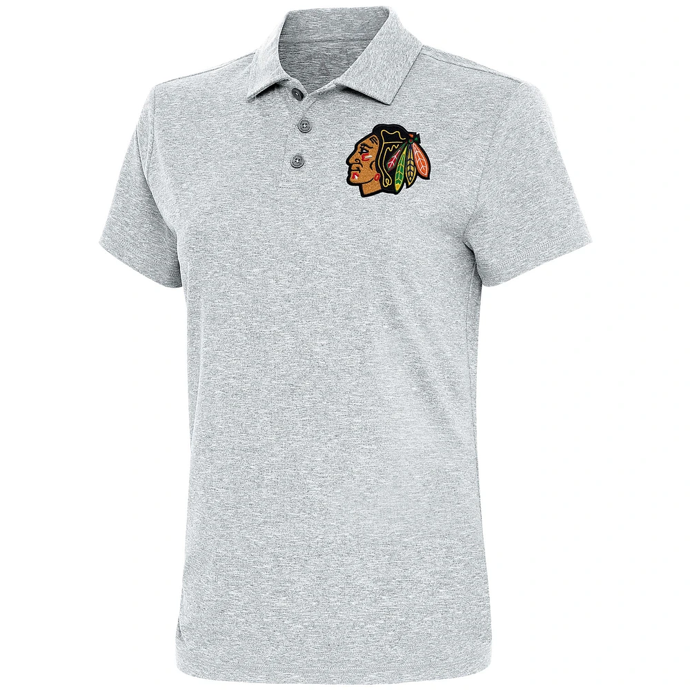 Women's Antigua Heather Gray Chicago Blackhawks Motivated Polo