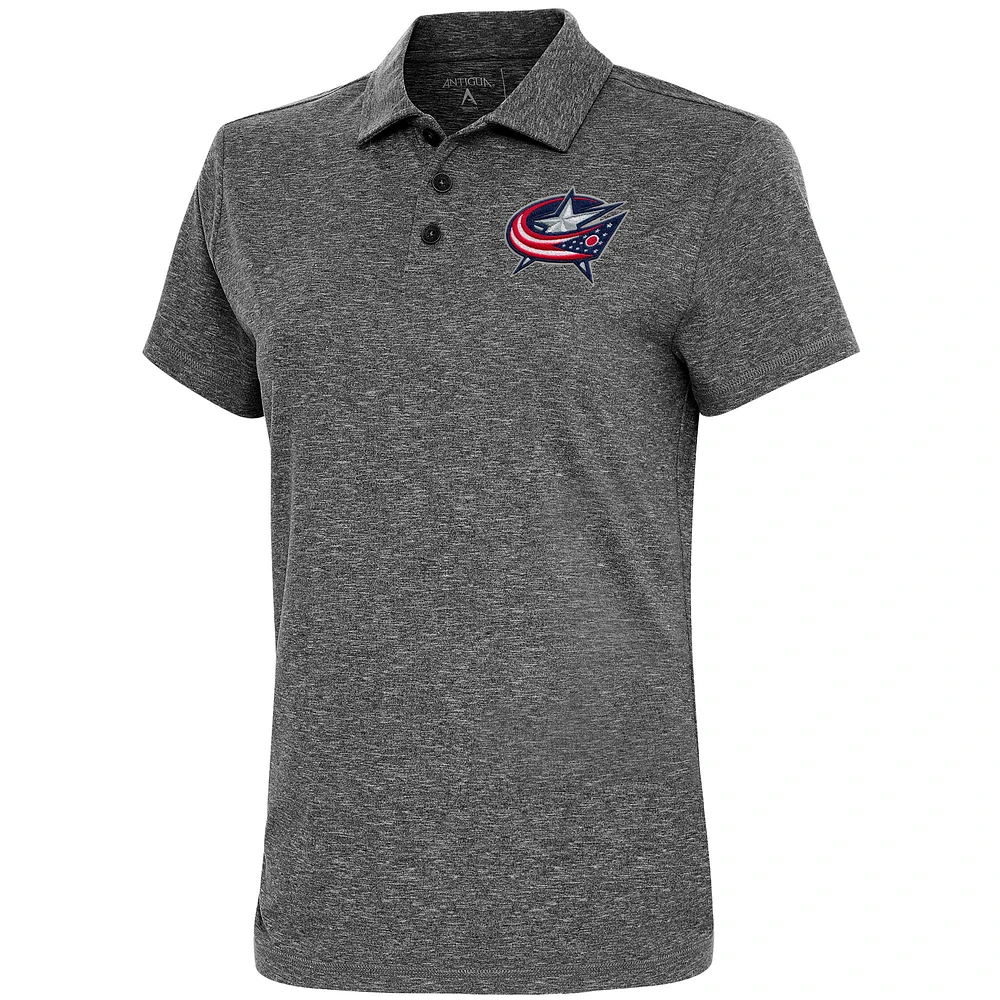 Women's Antigua Heather Black Columbus Blue Jackets Motivated Polo