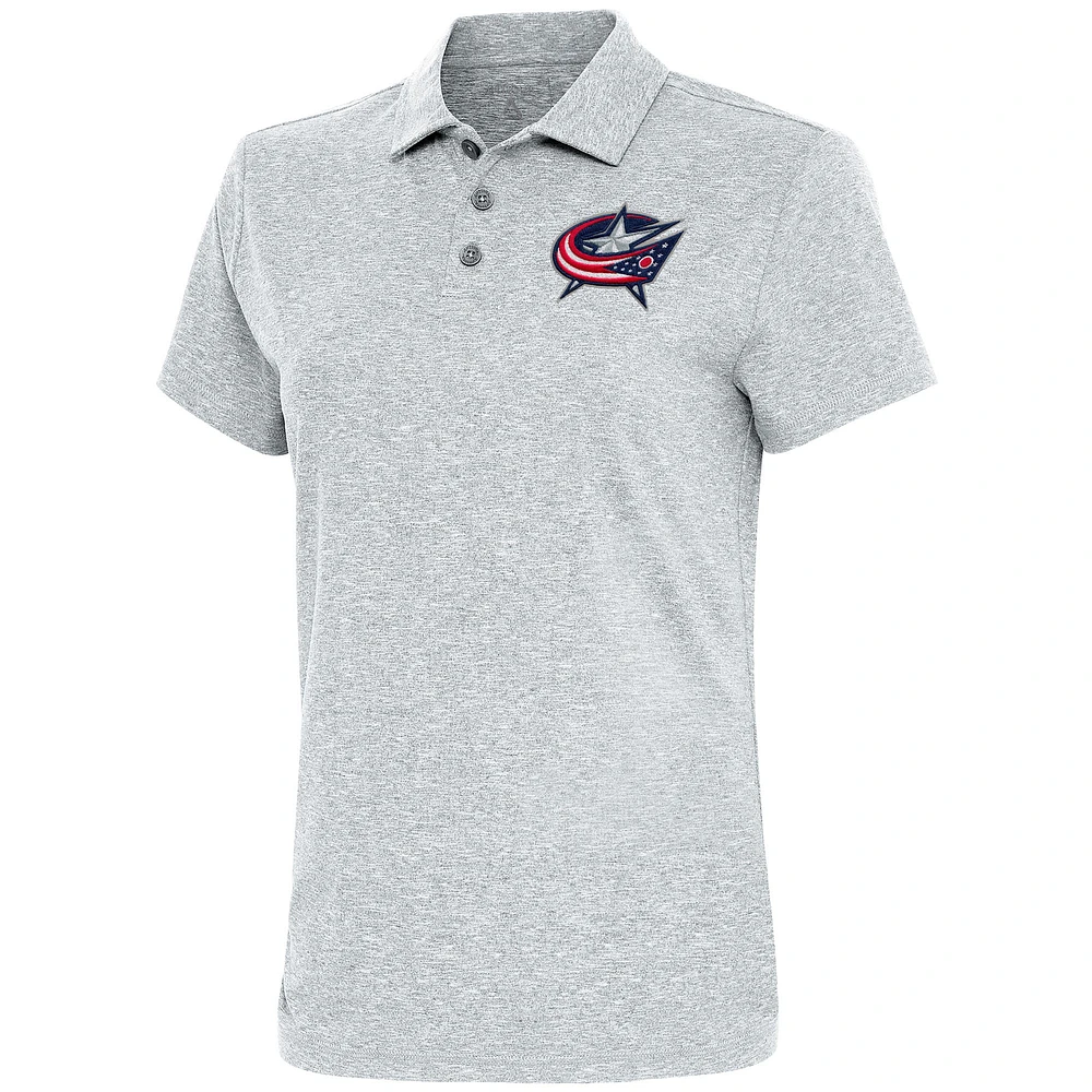 Women's Antigua Heather Gray Columbus Blue Jackets Motivated Polo