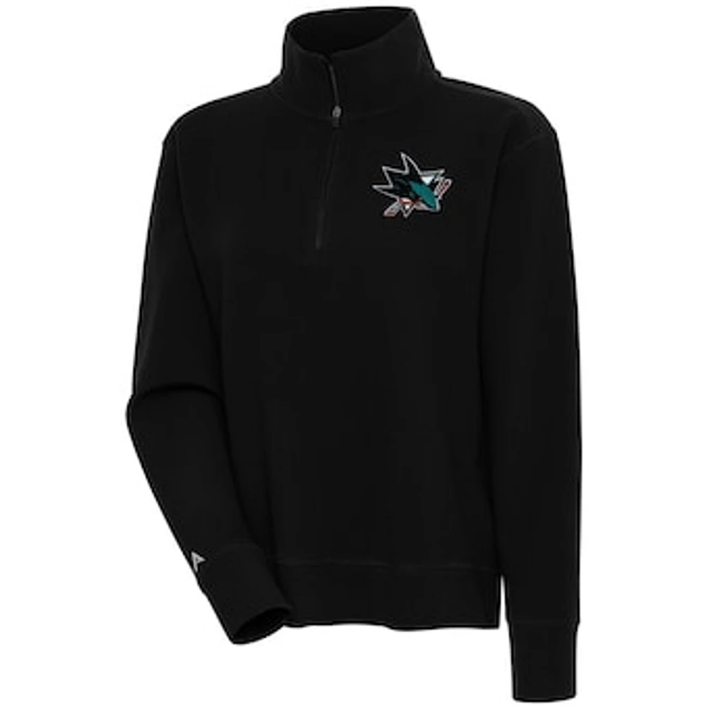 Women's Antigua Black San Jose Sharks Portal Quarter-Zip Pullover Top