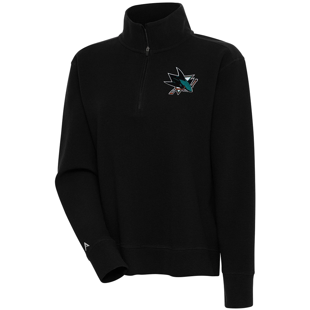 Women's Antigua Black San Jose Sharks Portal Quarter-Zip Pullover Top