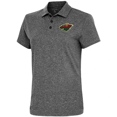 Women's Antigua Heather Black Minnesota Wild Motivated Polo