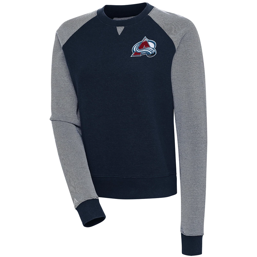 Women's Antigua Navy/White Colorado Avalanche Flier Bunker Pullover Sweatshirt