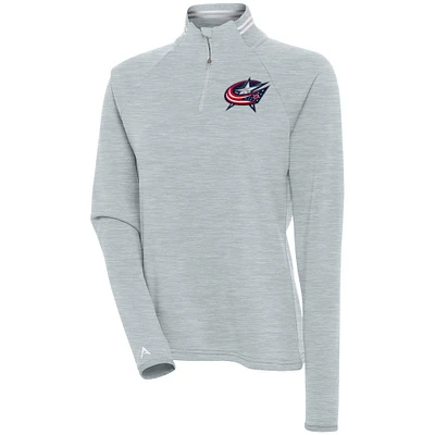 Women's Antigua Heather Gray Columbus Blue Jackets Milo Quarter-Zip Pullover Top