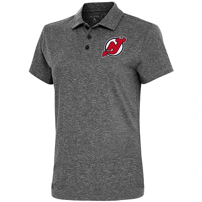 Women's Antigua Heather Black New Jersey Devils Motivated Polo