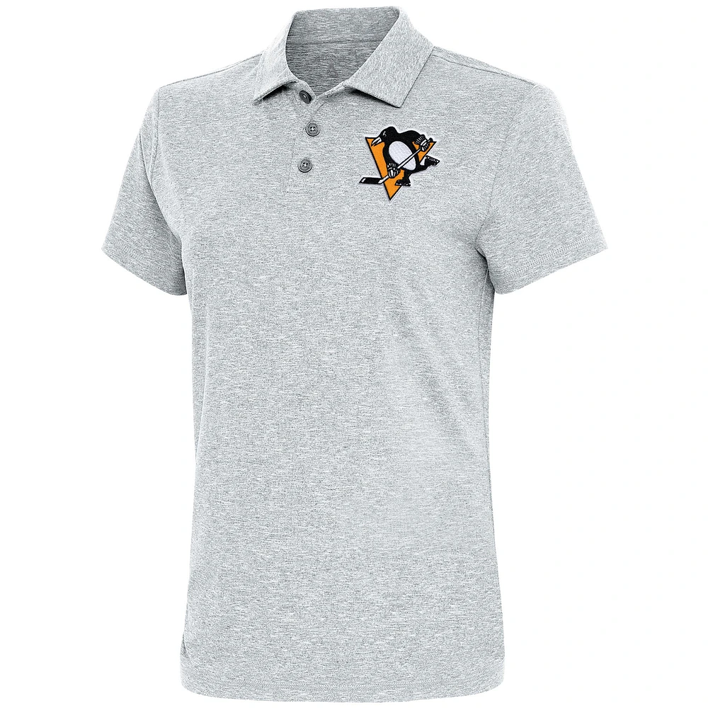 Women's Antigua Heather Gray Pittsburgh Penguins Motivated Polo