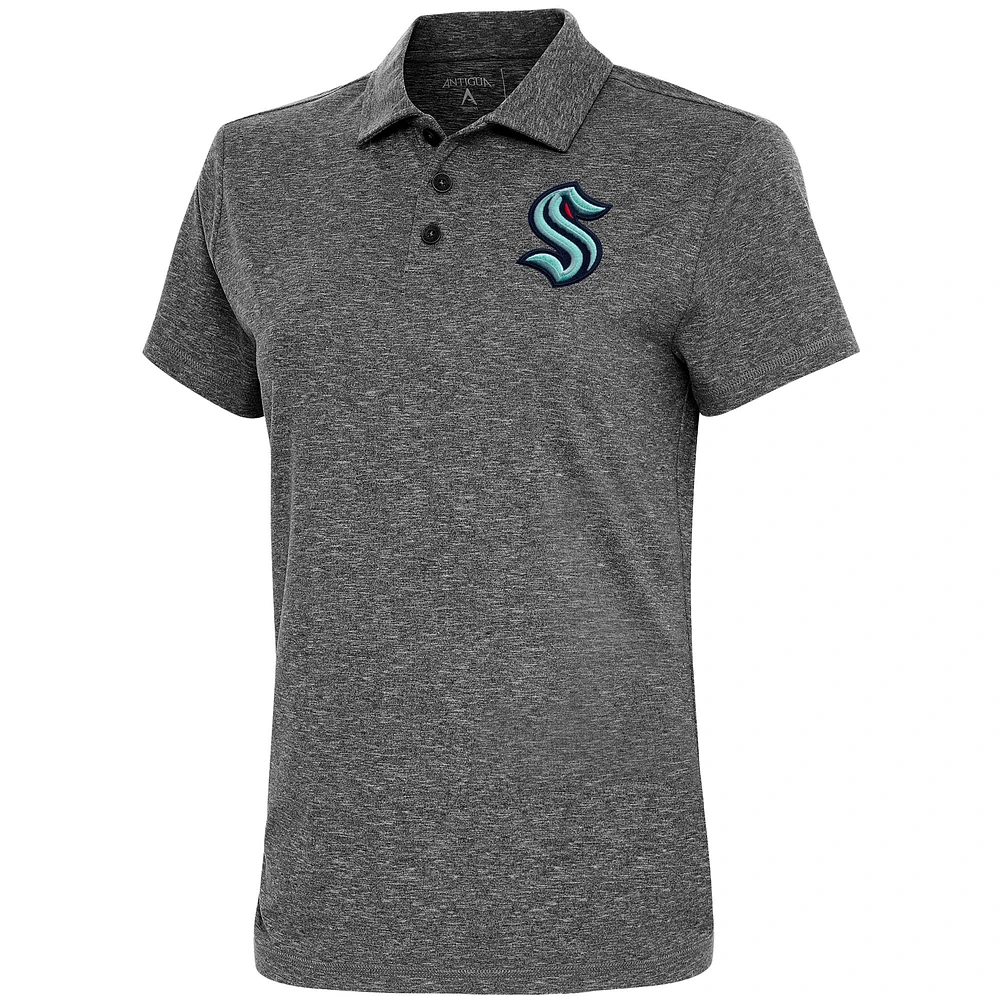 Women's Antigua Heather Black Seattle Kraken Motivated Polo