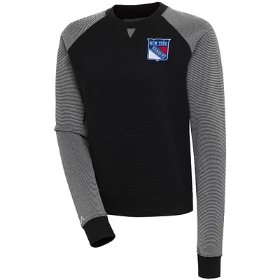 Women's Antigua Black/White New York Rangers Flier Bunker Pullover Sweatshirt