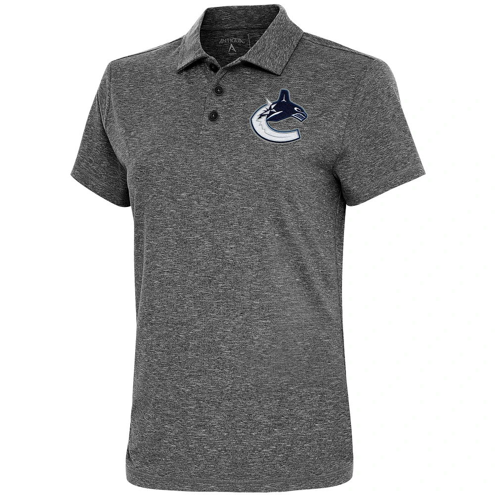 Women's Antigua Heather Black Vancouver Canucks Motivated Polo