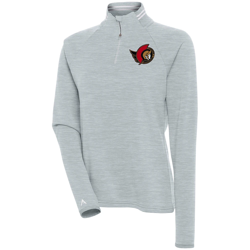 Women's Antigua Heather Gray Ottawa Senators Milo Quarter-Zip Pullover Top