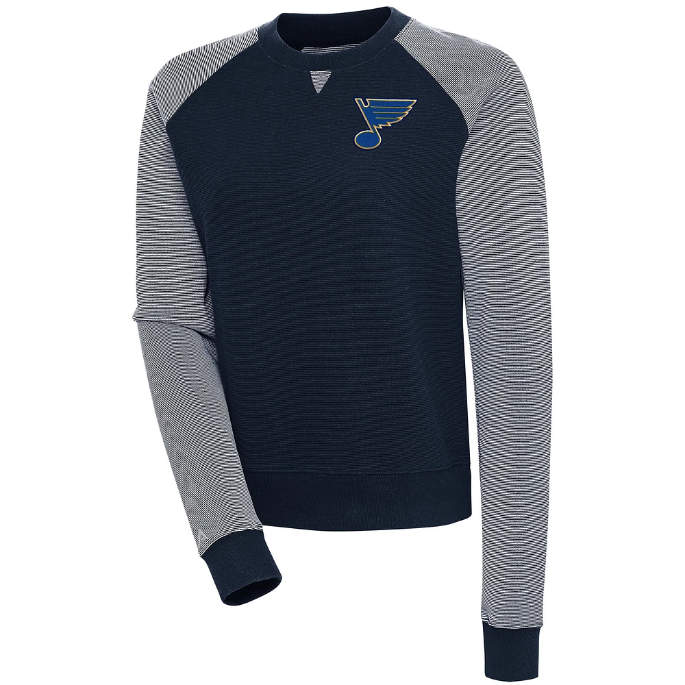 Women's Antigua Navy/White St. Louis Blues Flier Bunker Pullover Sweatshirt