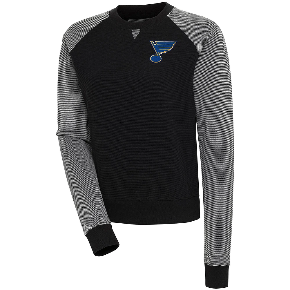 Women's Antigua Black/White St. Louis Blues Flier Bunker Pullover Sweatshirt