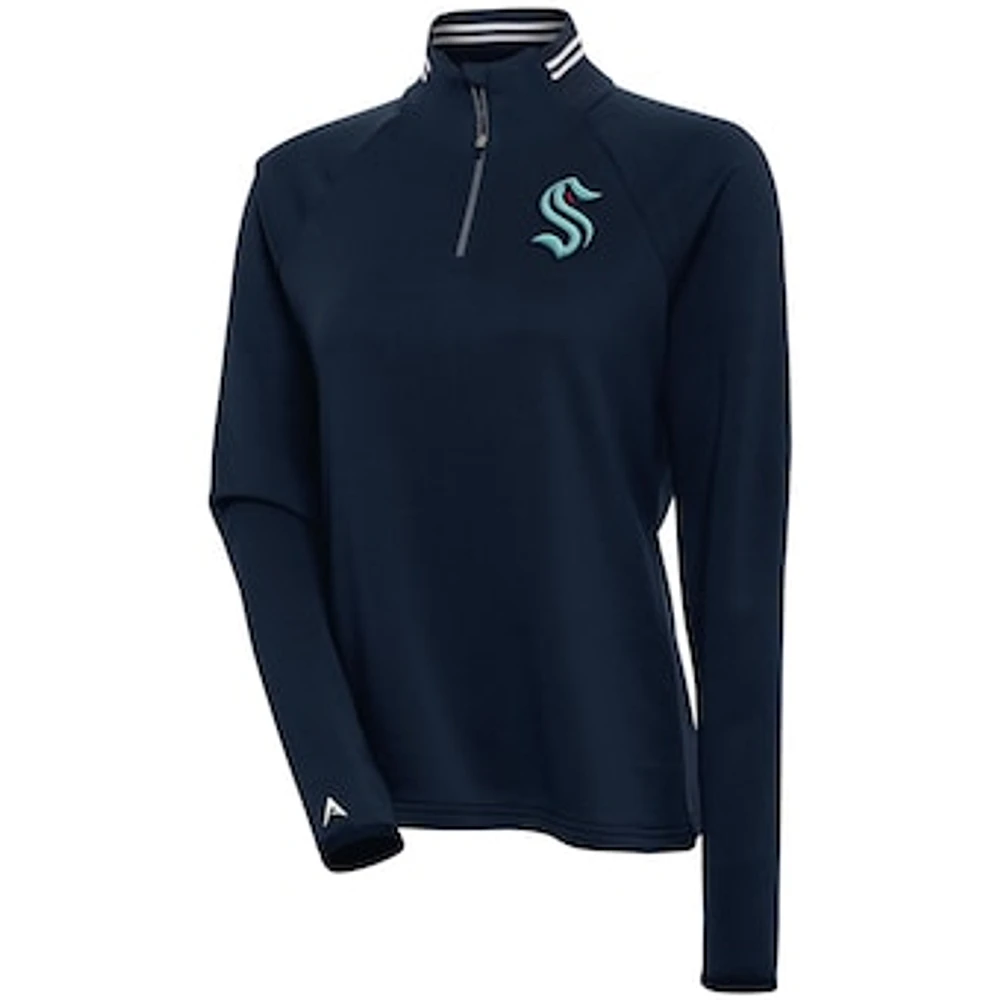 Women's Antigua Deep Sea Blue Seattle Kraken Milo Quarter-Zip Pullover Top